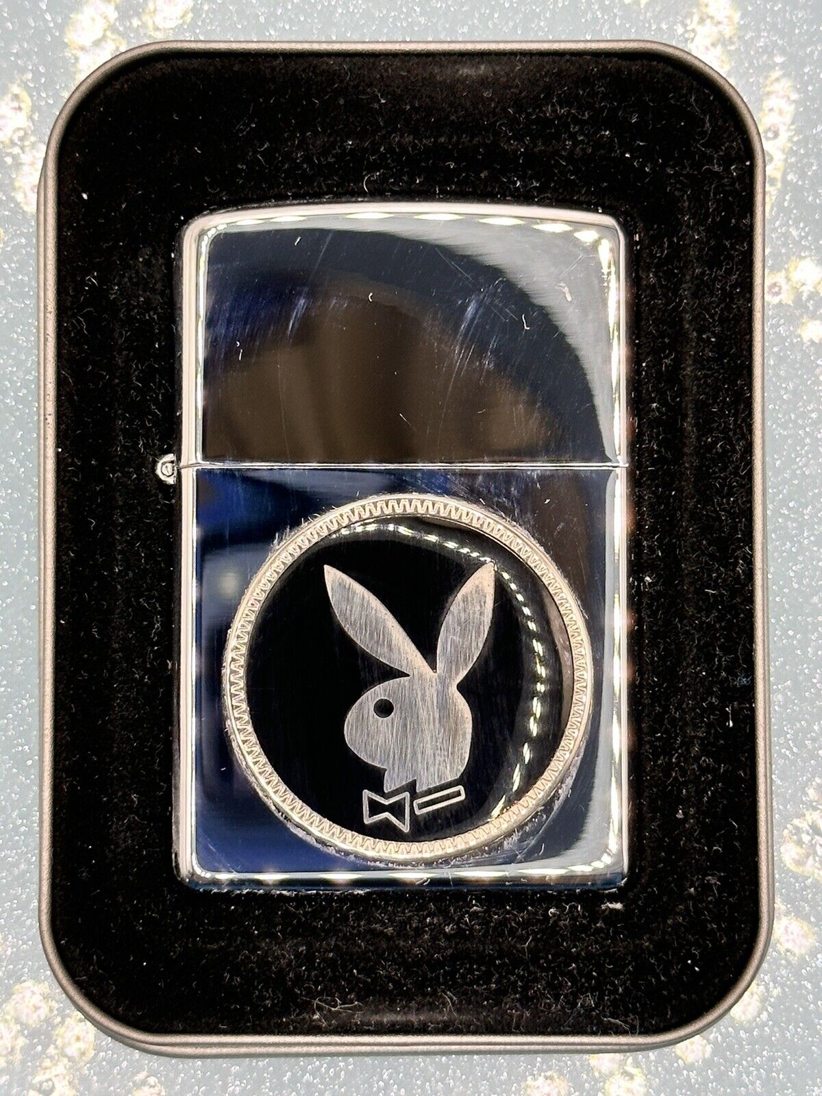 Vintage 2004 Playboy Bunnyhead Emblem High Polish Chrome Zippo Lighter 20890