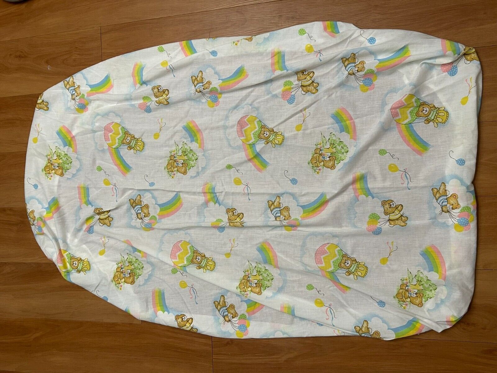 VTG 80s Rainbow Clouds Bears Unisex Crib Bed Fitted Sheet