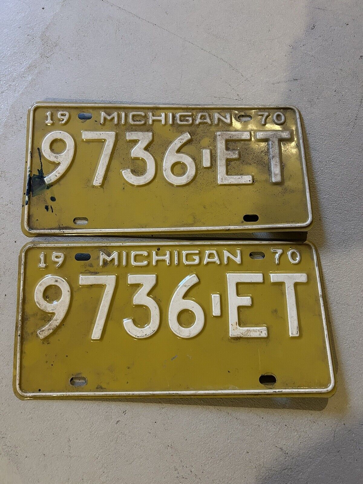 1970 Michigan License Plate Matching Set Vintage
