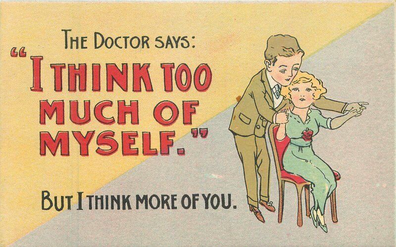 Comic humor Couple doctor says think too much of myself Postcard 22-9330