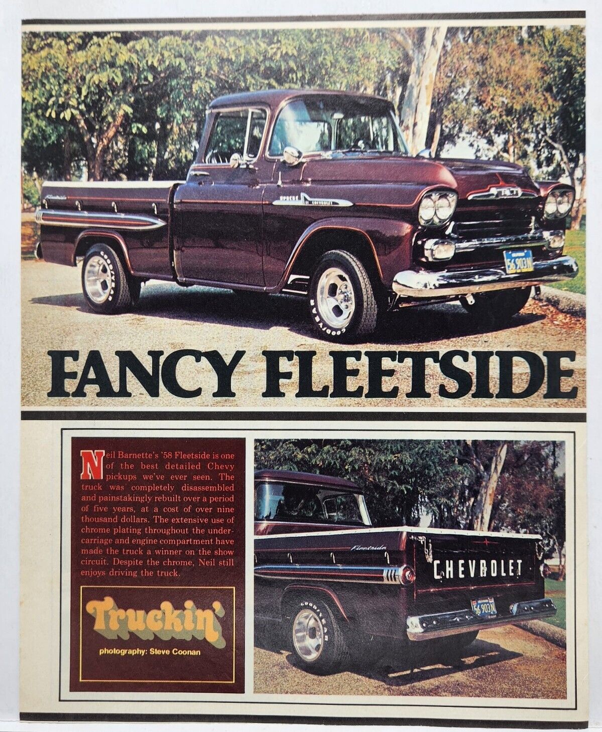1958 Chevrolet Chevy Fleetside Pickup Retro Vtg Print Ad Man Cave Poster 70\'s