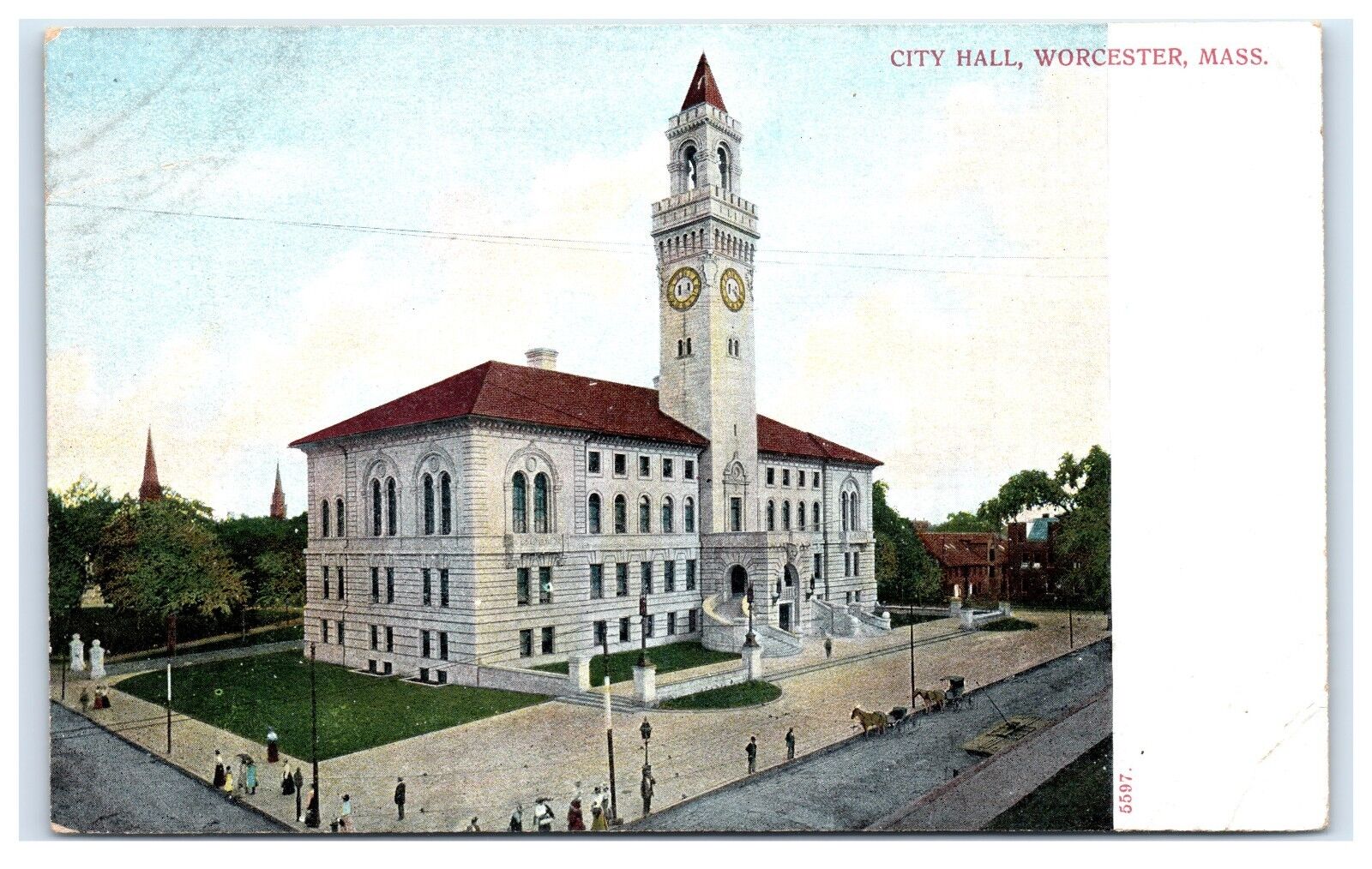 Postcard City Hall, Worcester, Mass udb B7