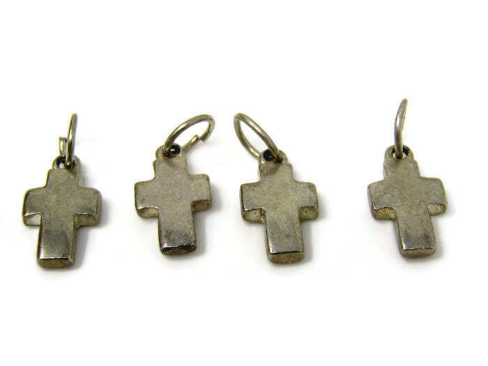Four Vintage Cross Necklace Pendants Small Silver Tone
