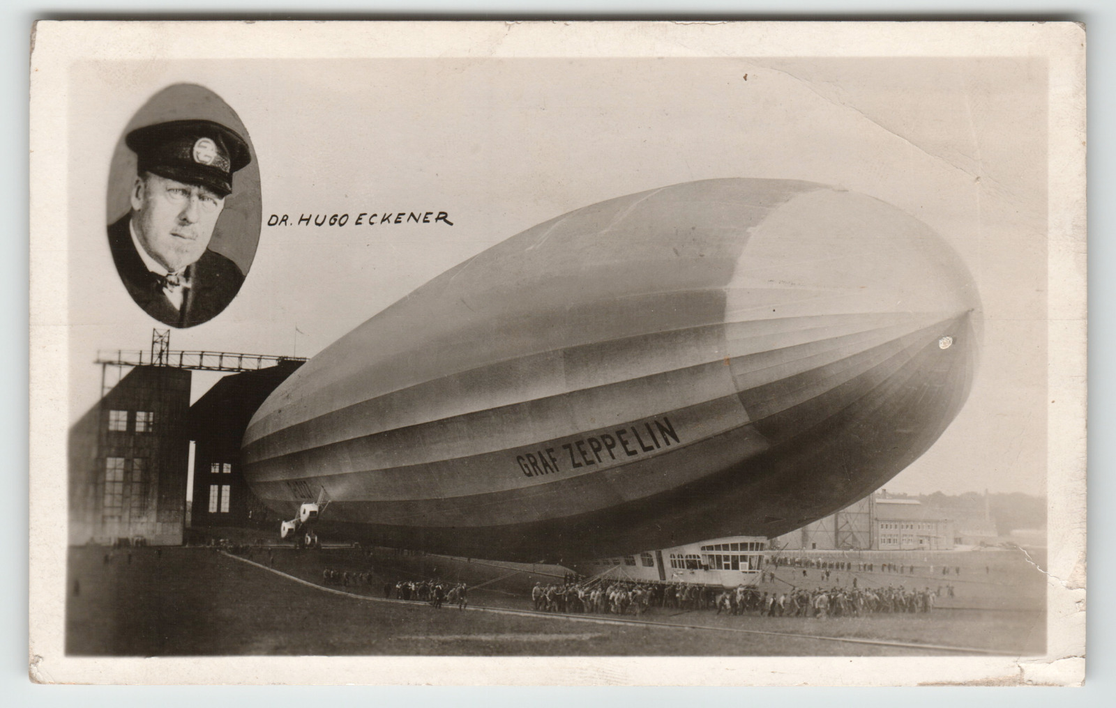 Postcard RPPC Graf Zeppelin with Dr. Hugo Eckener Inset