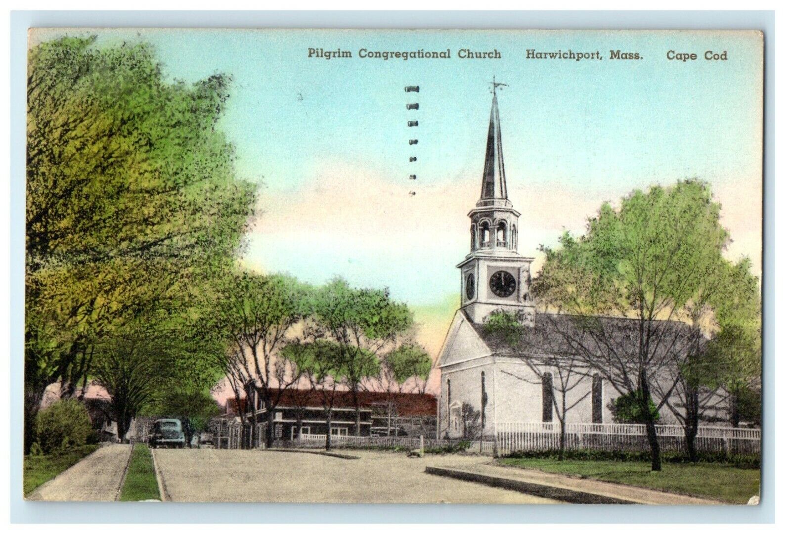 c1940 Handcolored Pilgrim Congregational Church Harwichport MA Postcard