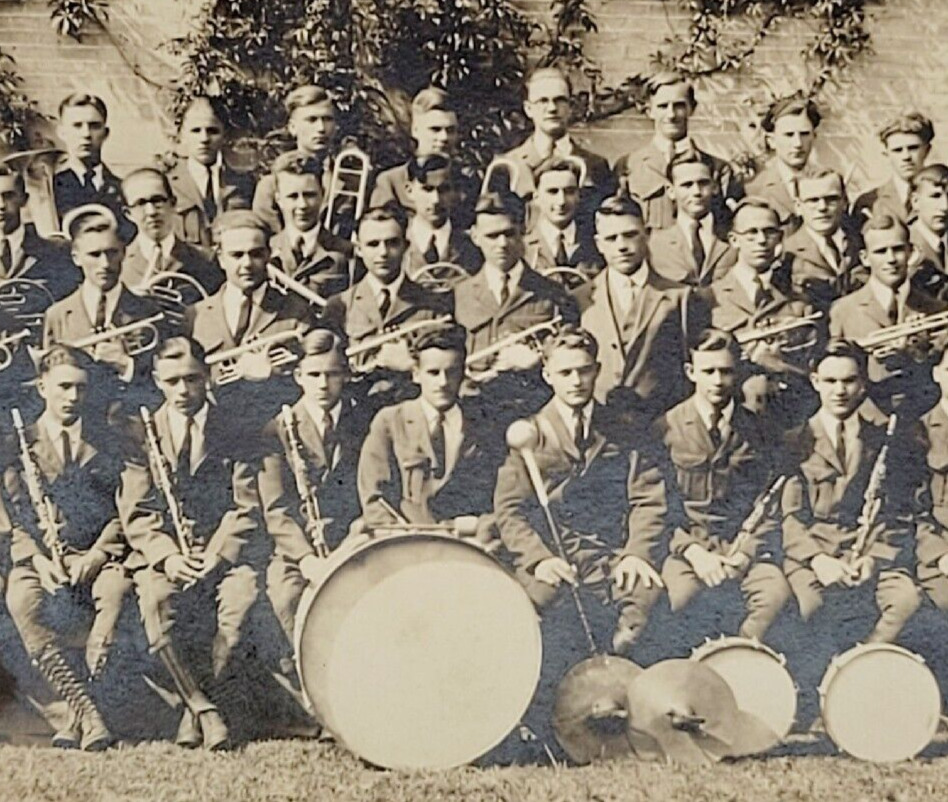 c1910 Antique RPPC Postcard Unidentified Military School Marching Band Uniform