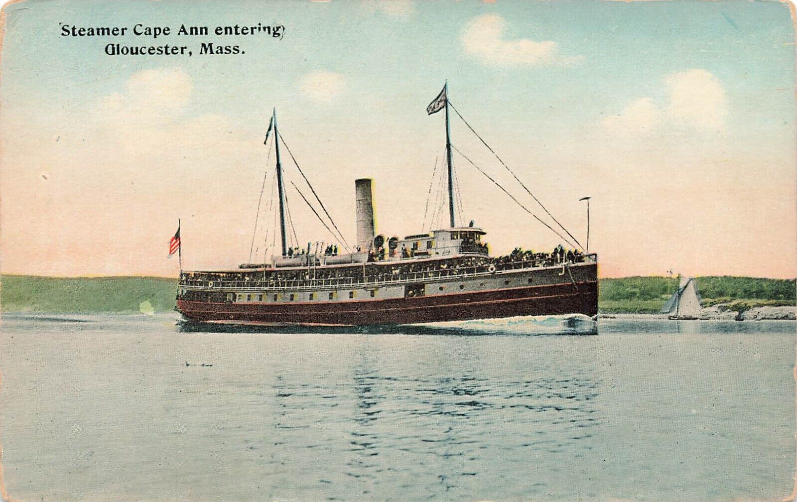 Postcard ~ Gloucester, Massachusetts, Steamer Cape Ann Entering Harbor - C. 1910