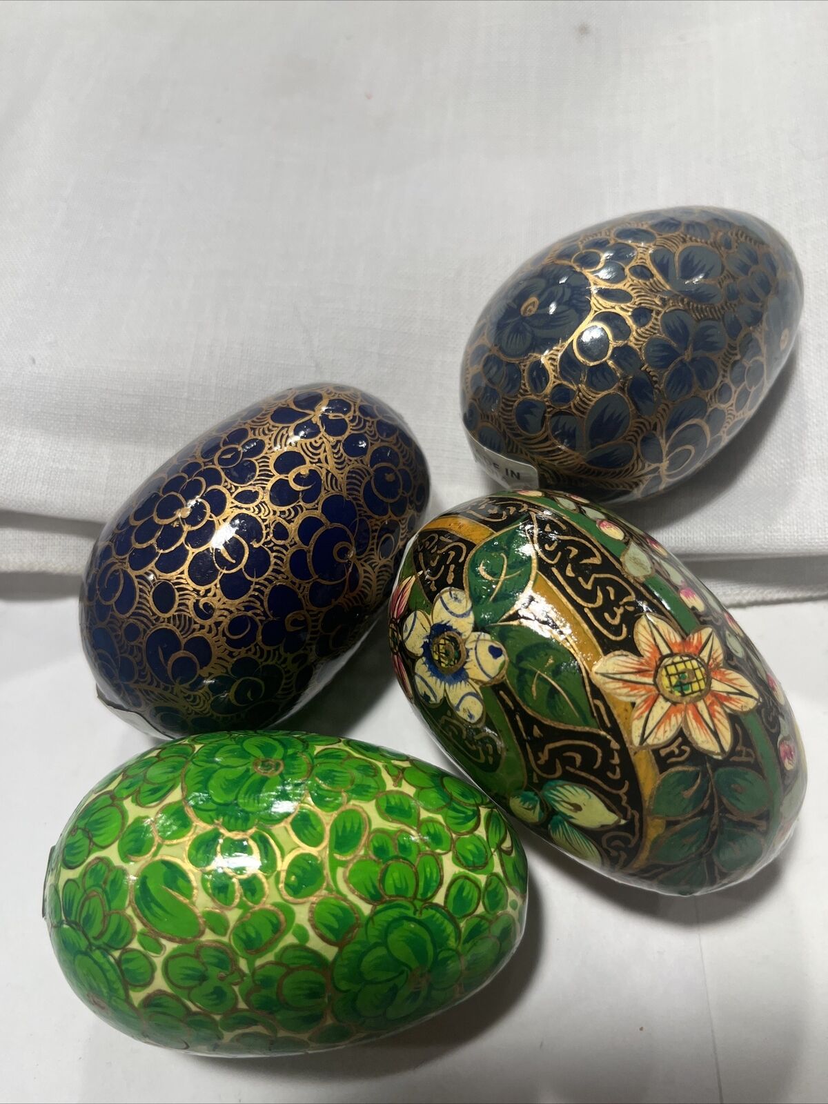 4 Vintage Bright Flowers Floral Wood Egg Handmade In India