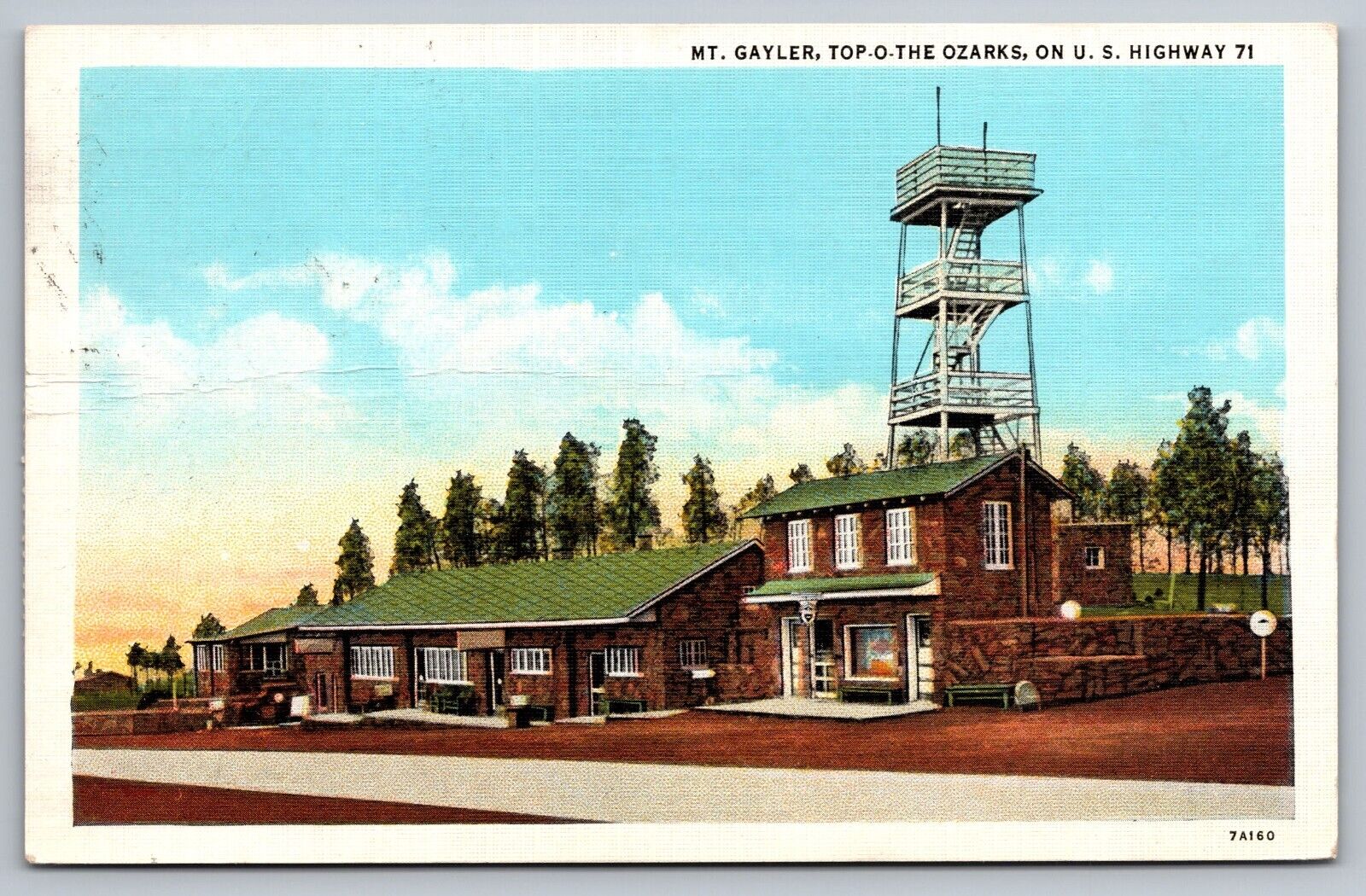 Mt. Gayler Top-O-The-Ozarks on US Hwy 71 Arkansas c1938 VTG Curteich Postcard