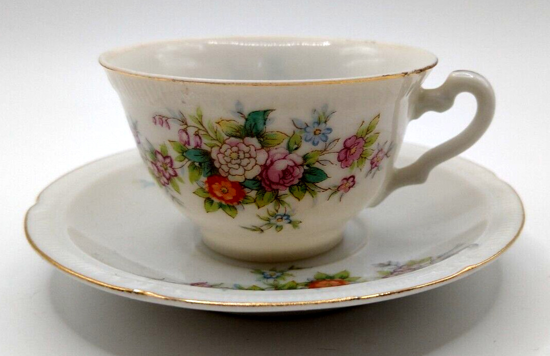 Vintage Yamaka Tea Cup an Saucer Multi Flowers Occupied Japan
