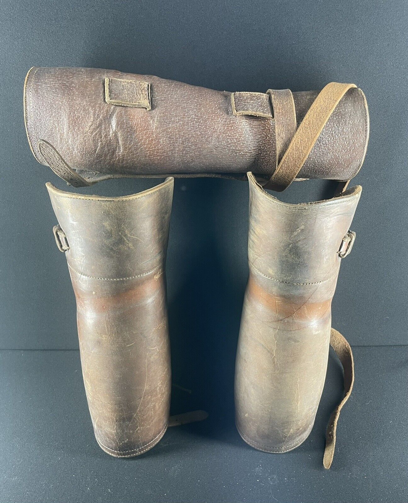 Vintage WWI US Army Military Items - Cavalry Brown Leather Leggings Gaiters