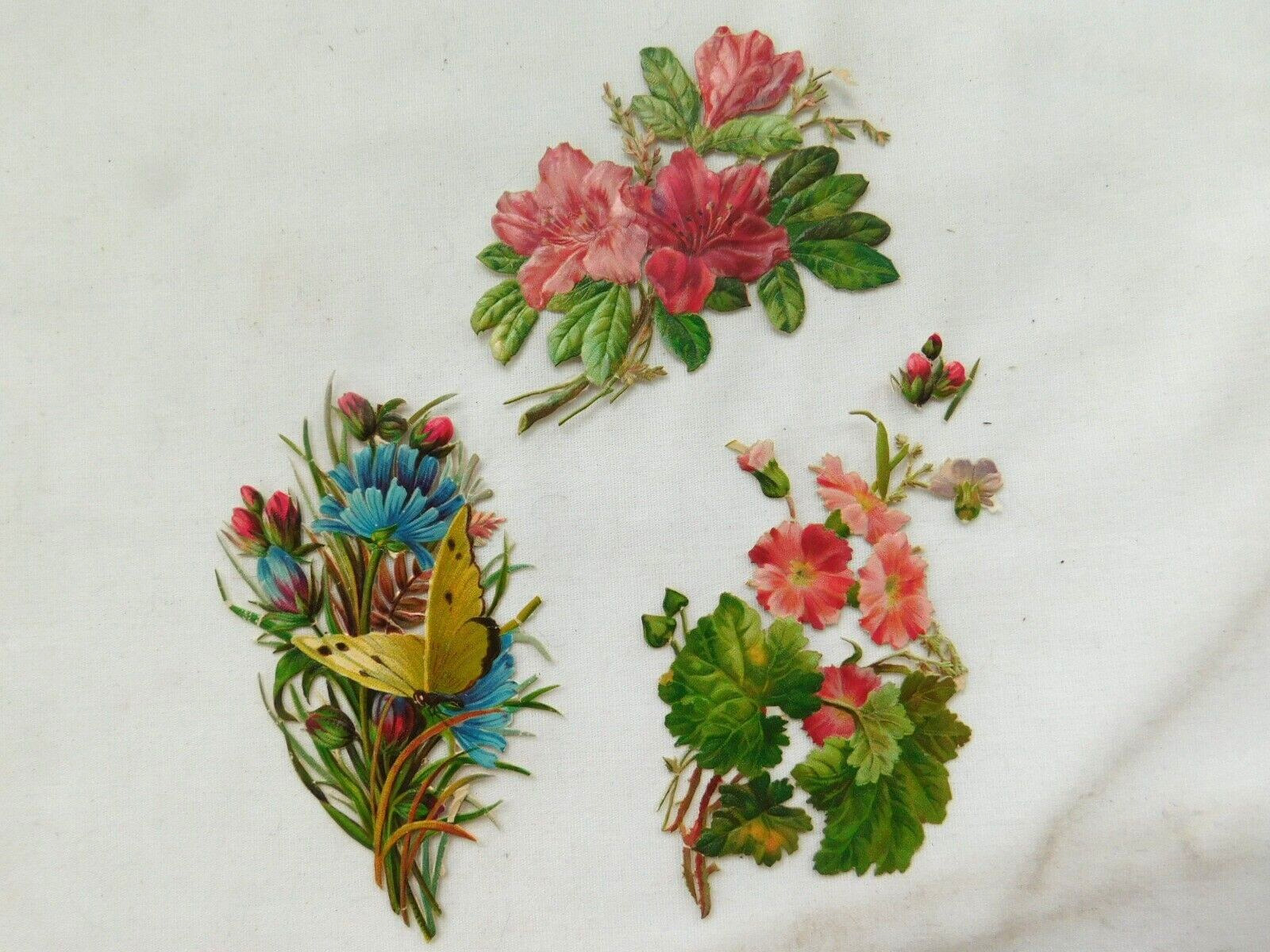 Antique 1890 Victorian Die Cut Scrap Flowers Lot Thistle, Geraniums V649