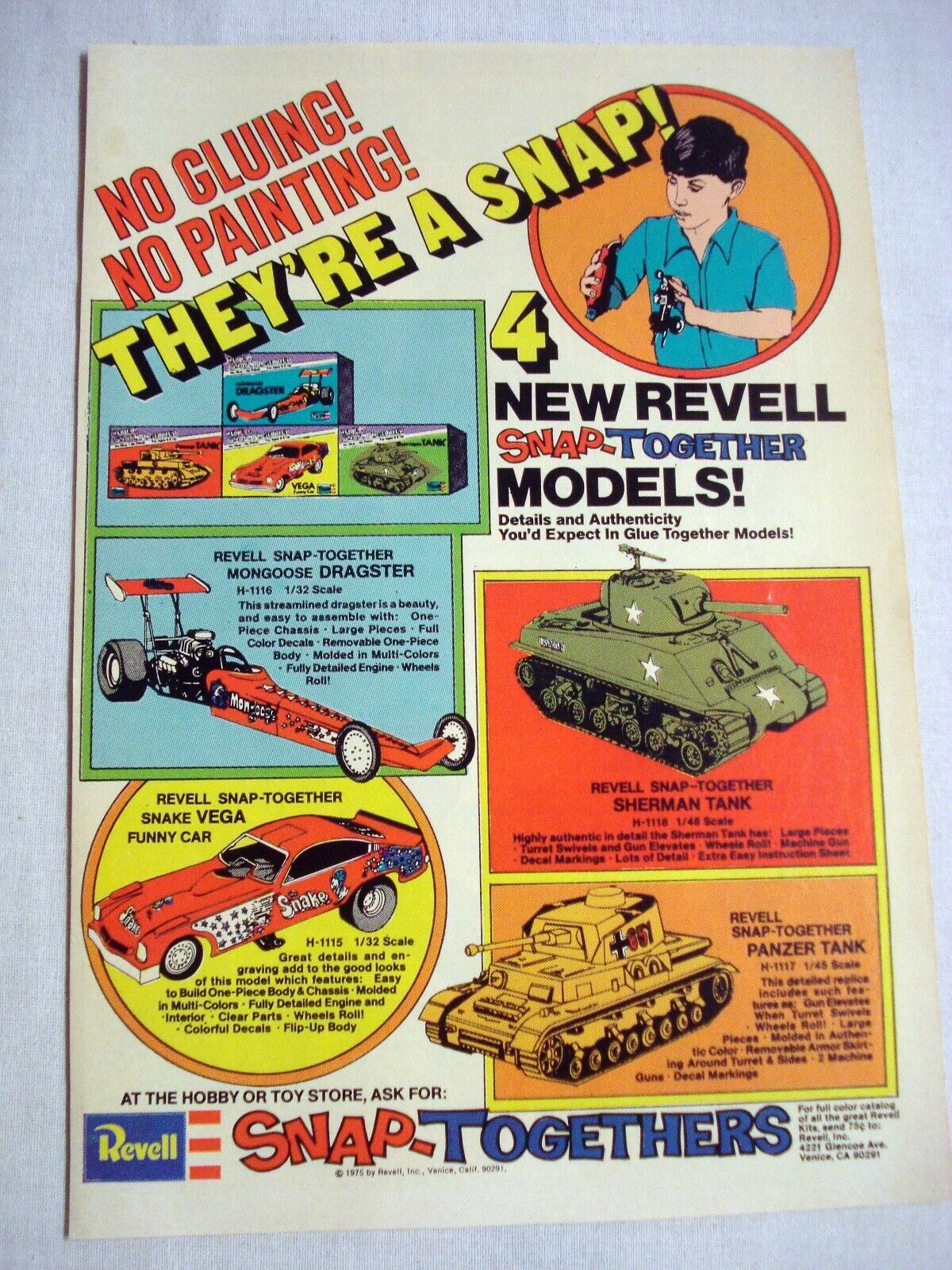 1976 Color Ad Revell Snap-Together Kits Mongoose Dragster, Vega Funny Car
