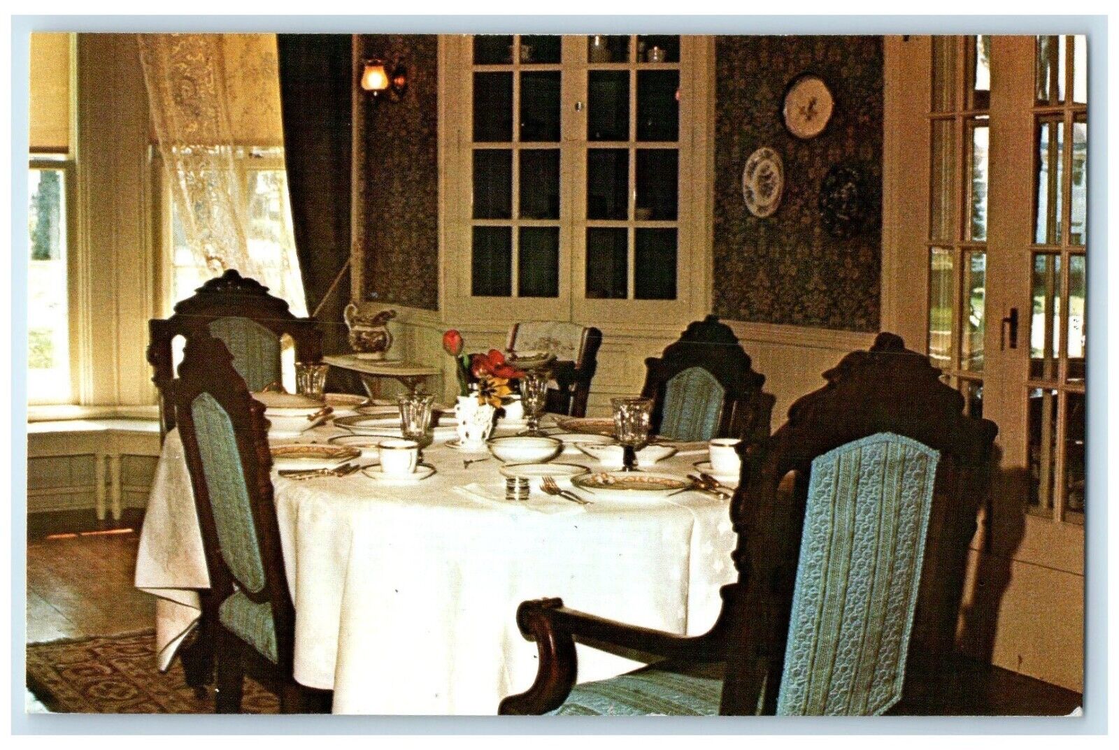1960 Formal Blue Dining Room Historic Octagon House Hudson Wisconsin WI Postcard