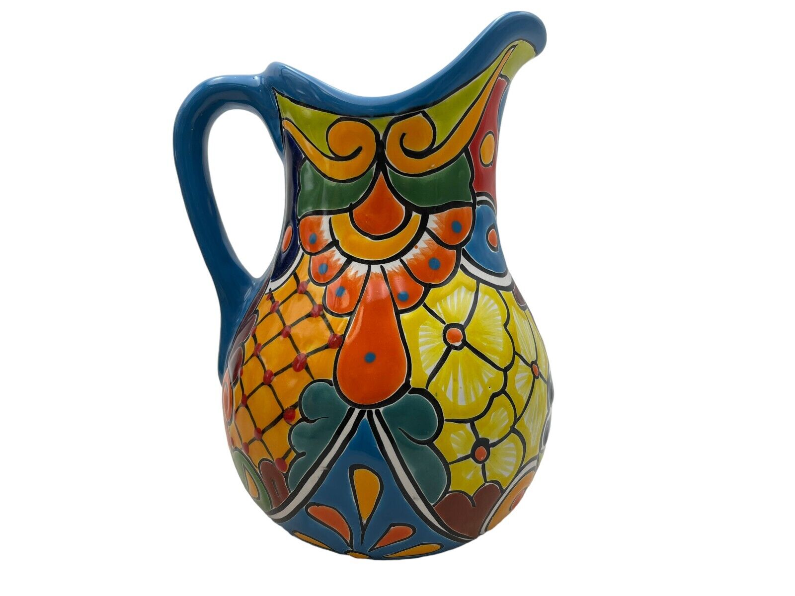 Talavera Pitcher Folk Art Multicolor Mexican Hand Painted Pottery Kitchen 12