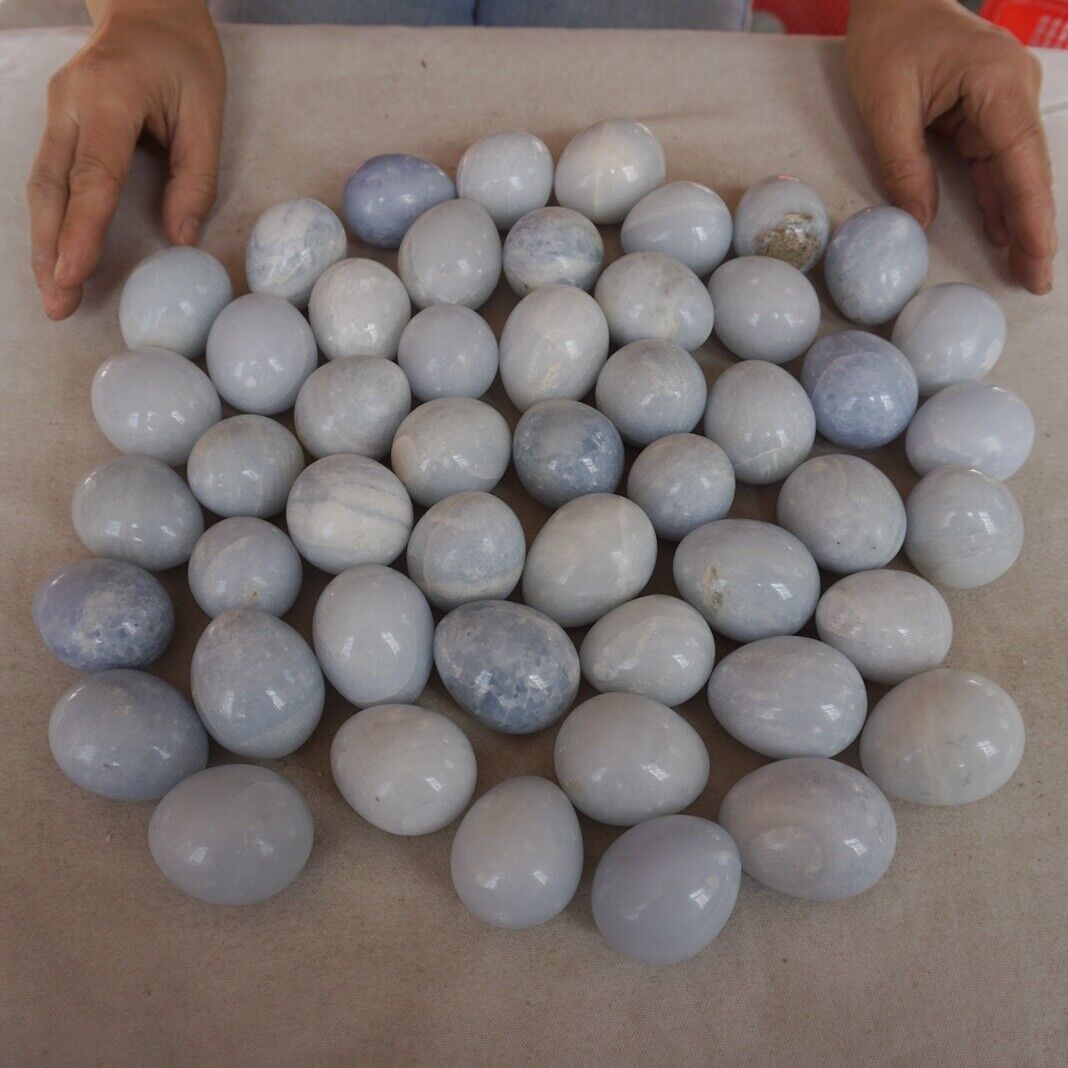 10.9LB 50Pcs Natural Baby Blue Celestite Quartz Crystal Egg Carved Healing