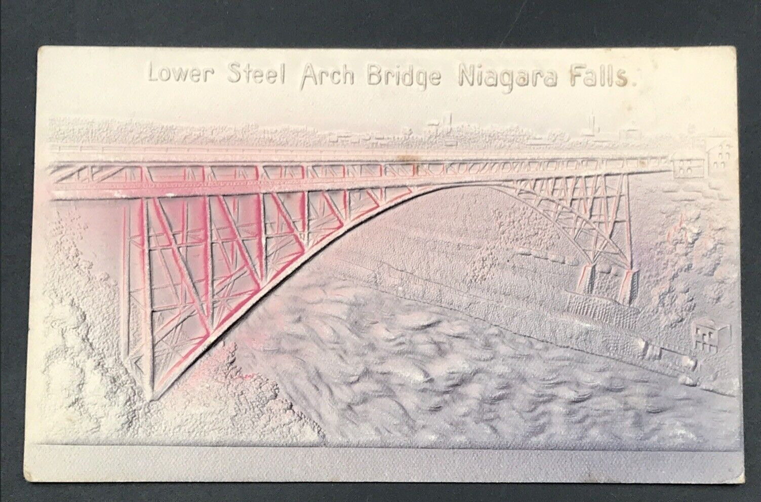 1908 Embossed Lower Steel Arch Bridge Niagara Falls NY Postcard Red Tint