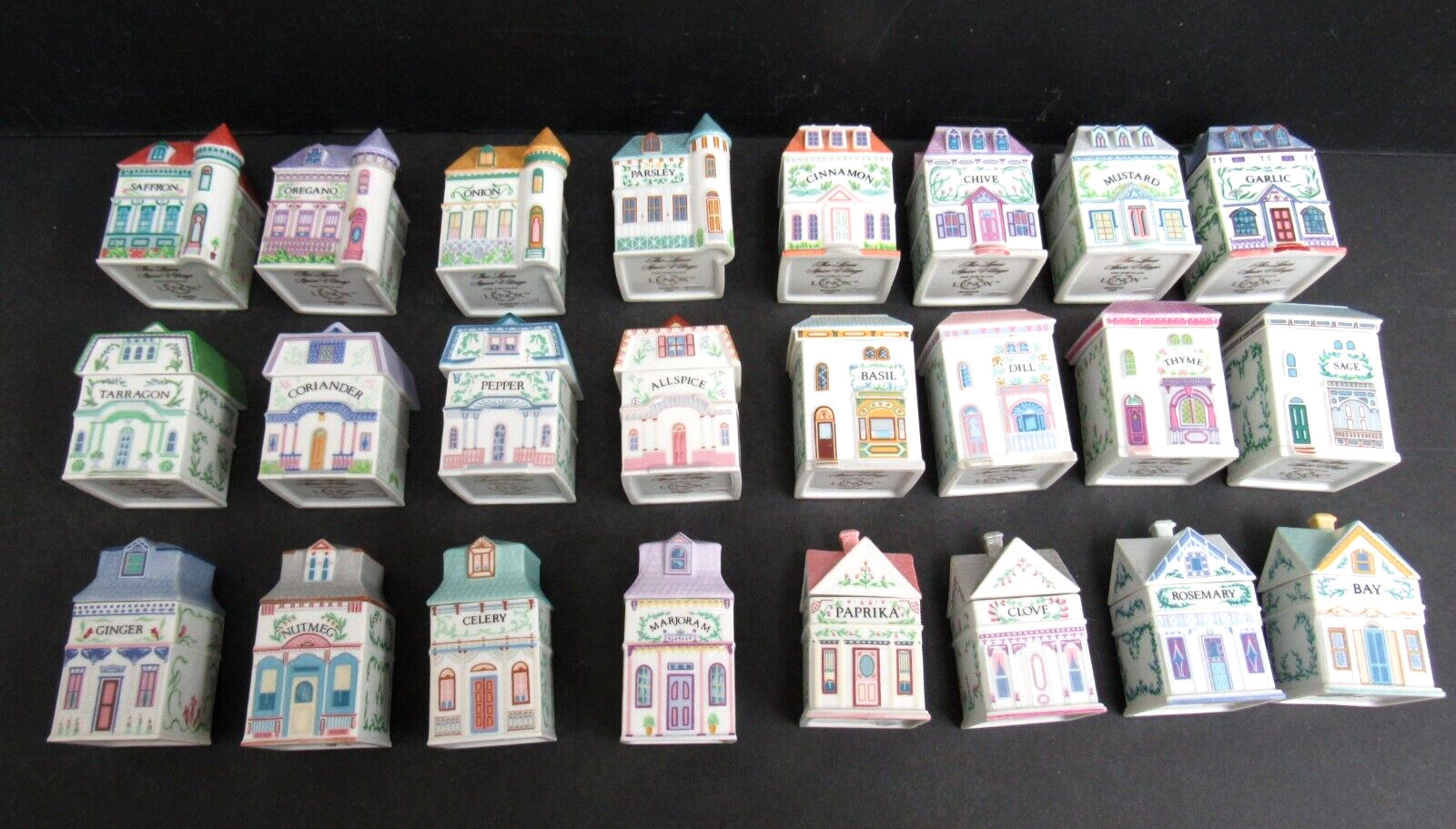 Vintage 1989 Lenox Spice Village Porcelain Spice Jars Complete Set of 24
