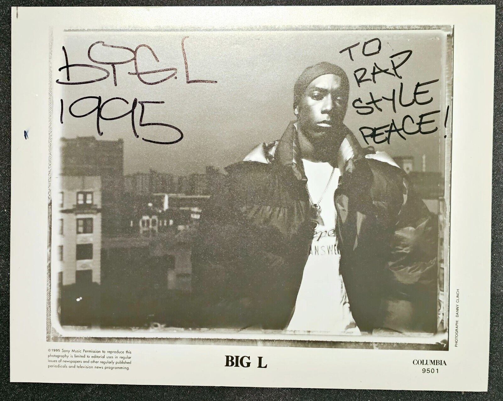 Big L Signed RARE Autographed Photograph 1995 Black & White Promo - JSA