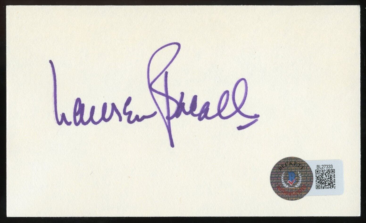 Lauren Bacall signed autograph 3x5 card Actress How to Marry a Millionaire BAS