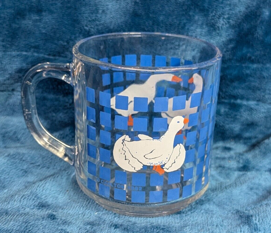 Vintage Carlton Luminarc Goose Duck Mug Blue Clear Glass 1982