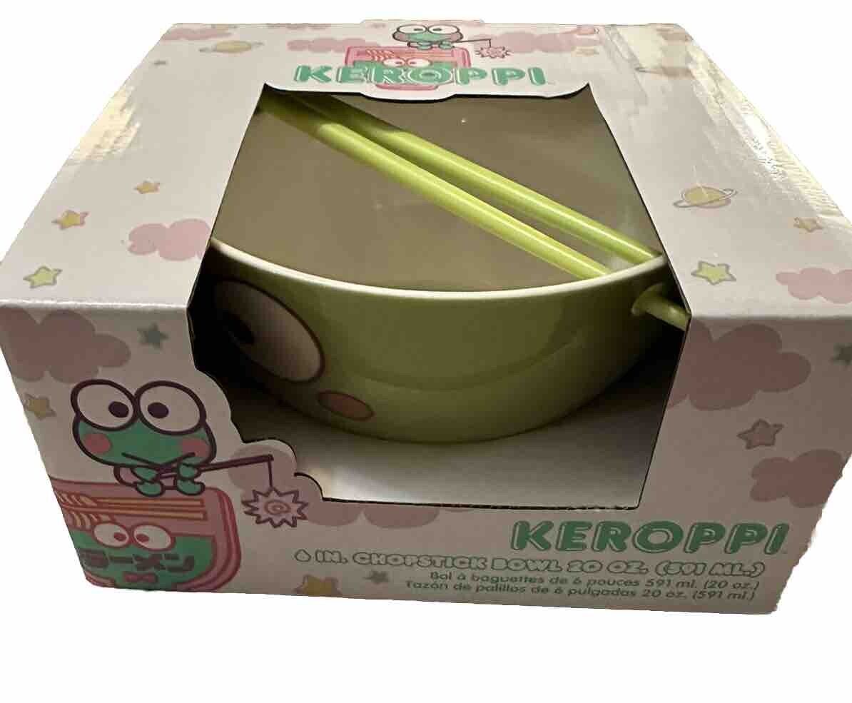 NEW Keroppi Frog From Hello Kitty 6in Ramen Bowl With Chopsticks 20 Oz.