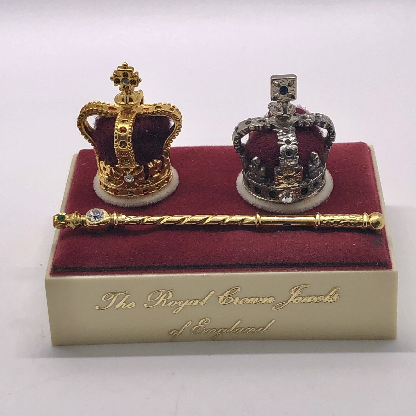 The Souvenir Set St. Edward’s Crown Imperial State Crown Charles II Sceptre VTG