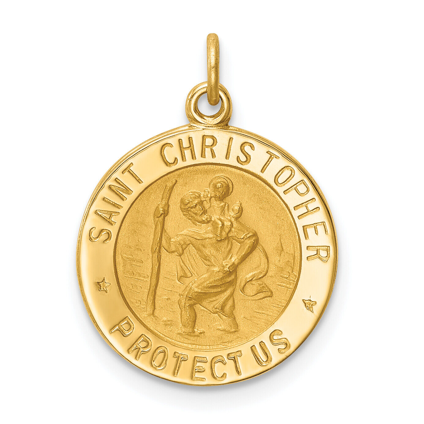 14k Solid Polished/Satin Small Round St. Christopher Medal XR1790