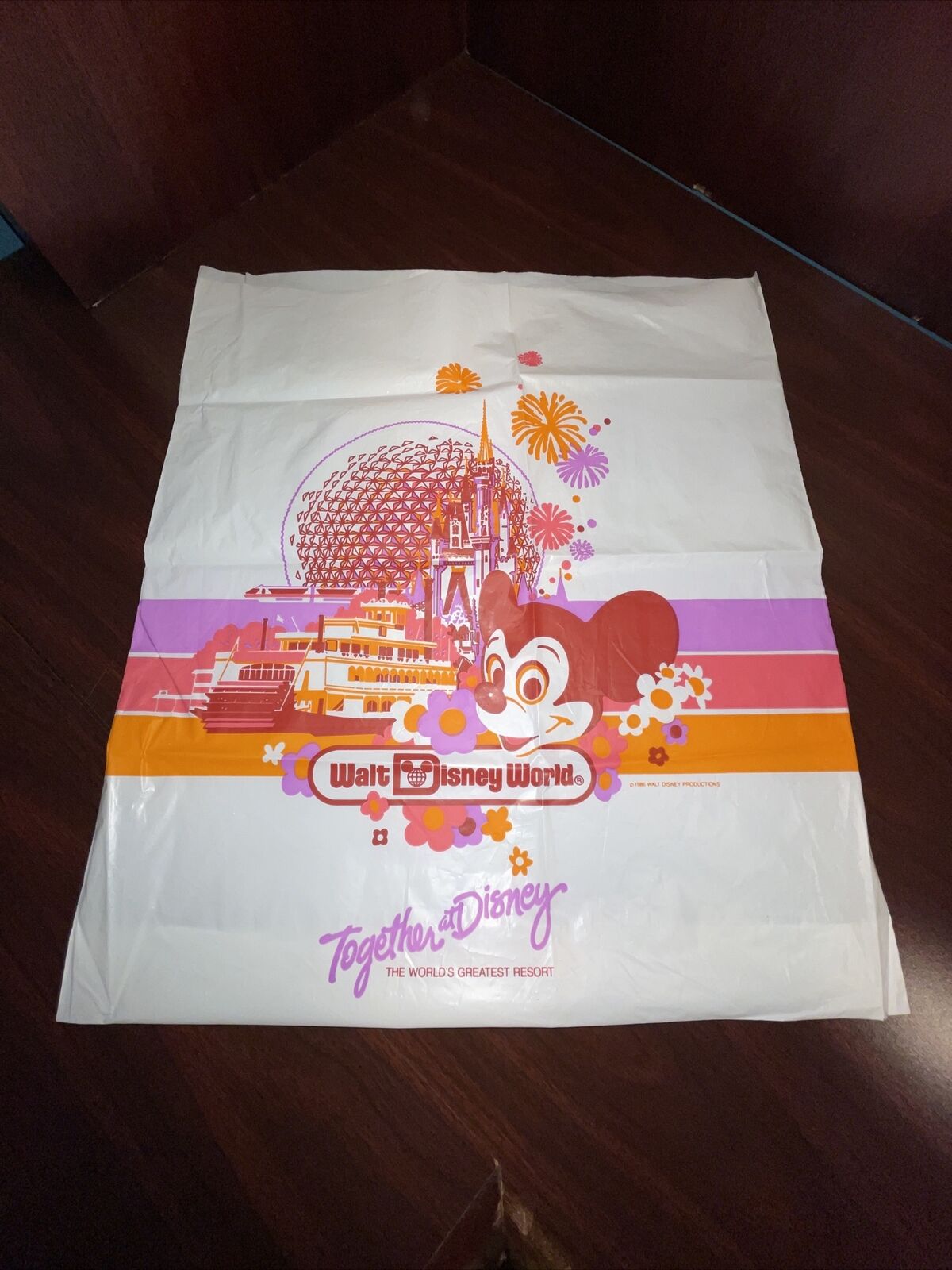 Vintage Walt Disney World Large Plastic Shopping Bag Dated 1986