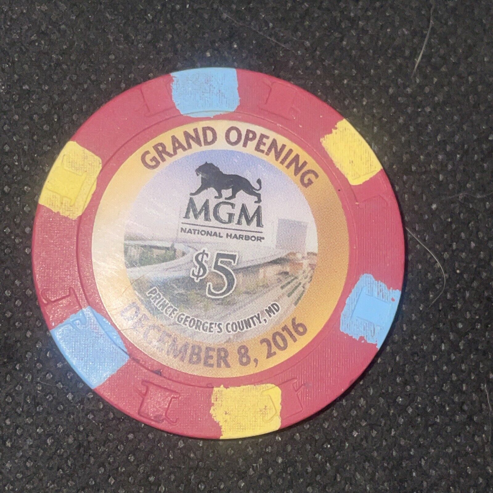 MGM GRAND OPENING  Dec8, 2016 👀. Rare Red $5 Casino Chip . Good Luck🍀