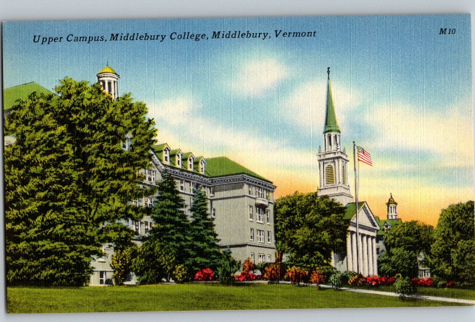 C1930 Linen Postcard Upper Campus Middlebury College Middlebury VT