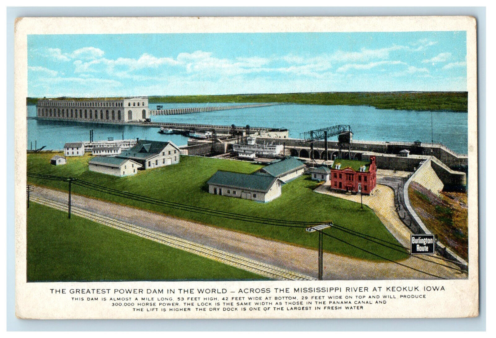 c1920s Greatest Power Dam In The World Keokuk Iowa IA Unposted Postcard