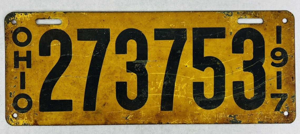 1917 Ohio Vintage Original Metal License Plate Classic 273753