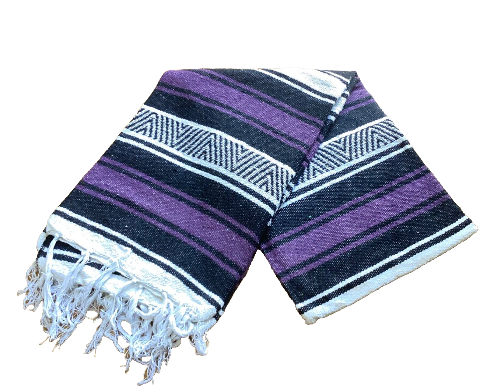 Purple Mexican Falsa Blanket. Handwoven X-Large Cotton Yoga Mat Throw.
