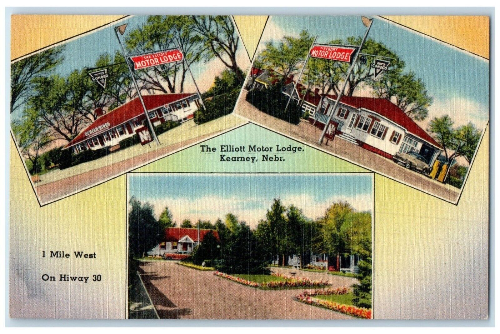 c1940\'s The Elliott Motor Lodge Kearney Nebraska NE Multiview Vintage Postcard