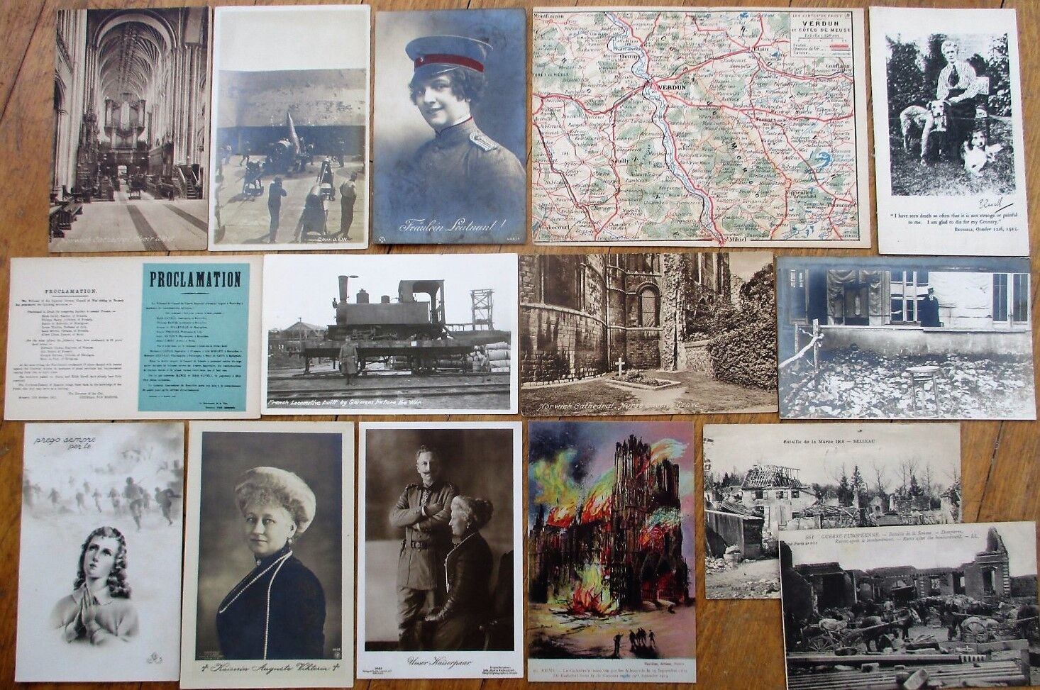 WWI Collection of 26 Postcards, Realphotos, Soldiers/Battles/Ruins/Royalty/Etc.