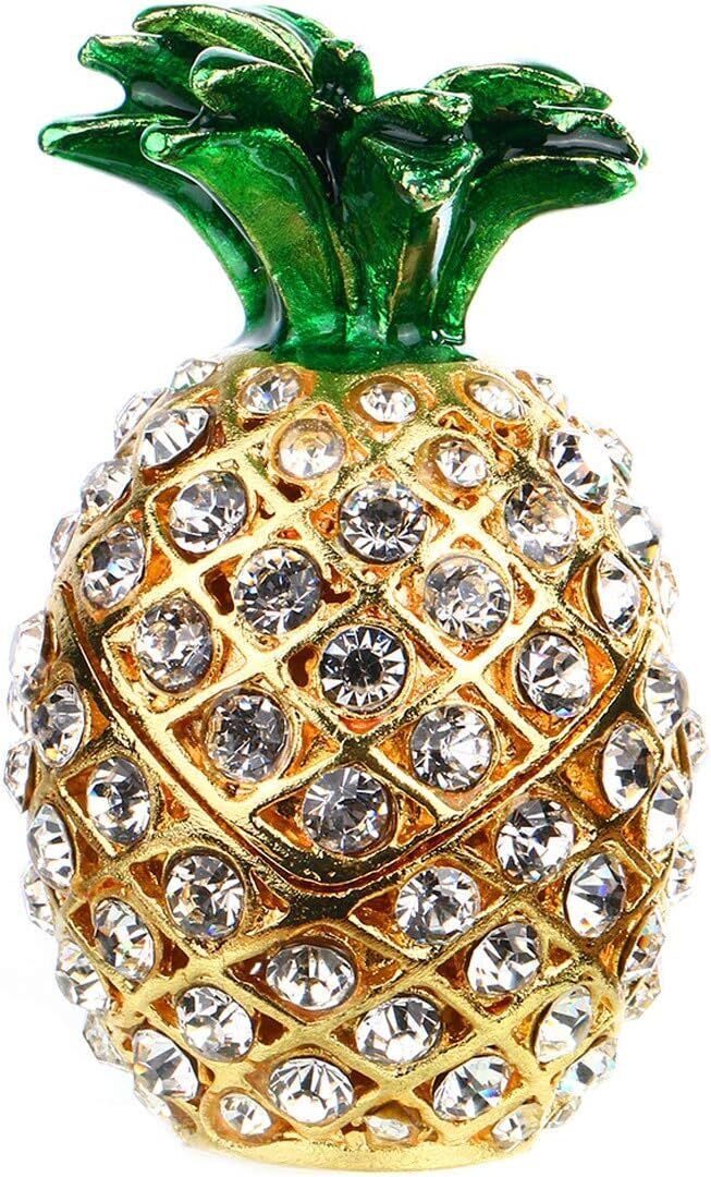 Bling Pineapple Trinket Boxes Hinged Crystal Jeweled Enamel Trinket Jewelry
