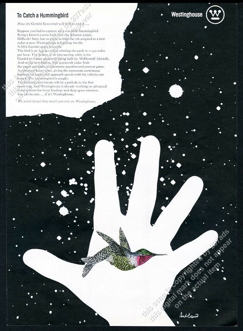 1963 Paul Rand hummingbird art Westinghouse vintage print ad