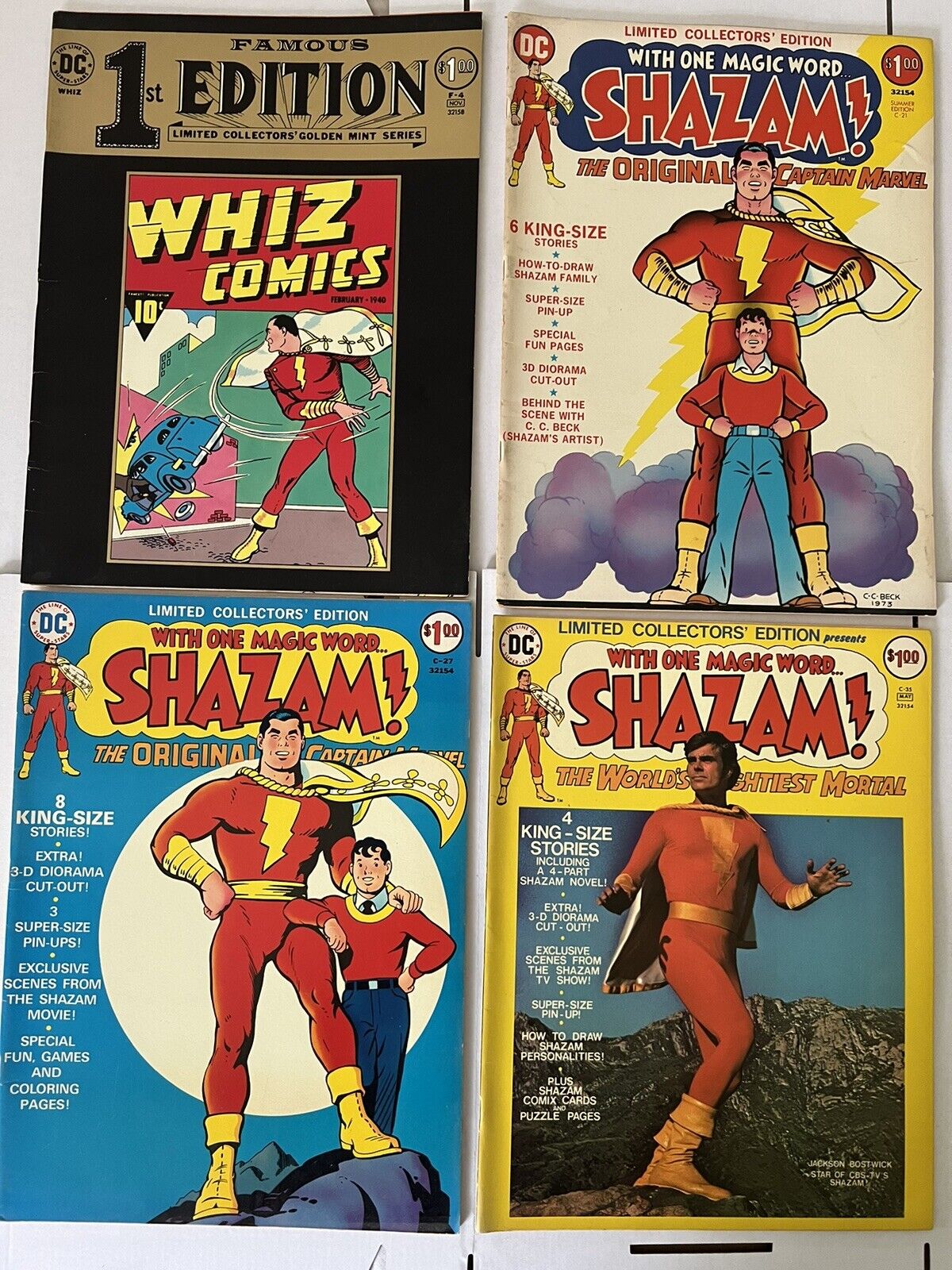 LOT OF 4 CAPTAIN MARVEL/SHAZAM/WHIZ DC LIMITED COLLECTORS/FAMOUS FIRST EDITIONS
