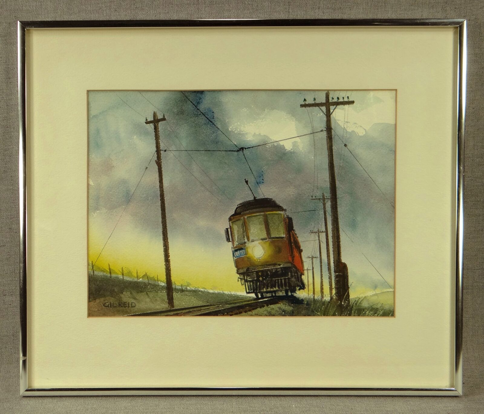 GIL REID Listed Wisconsin Railroad Artist Train Railroadiana Painting of Trolley