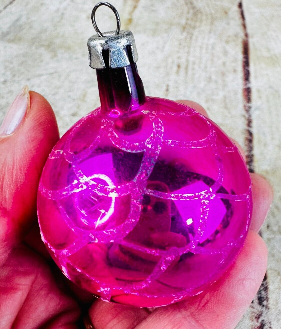 Vtg round pink  Mercury glass Christmas tree ornament