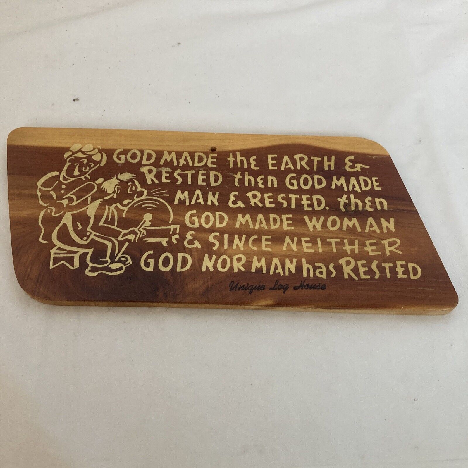 Vintage GOD MADE WOMAN Wooden Plaque Funny Souvenir GAG GIFT 