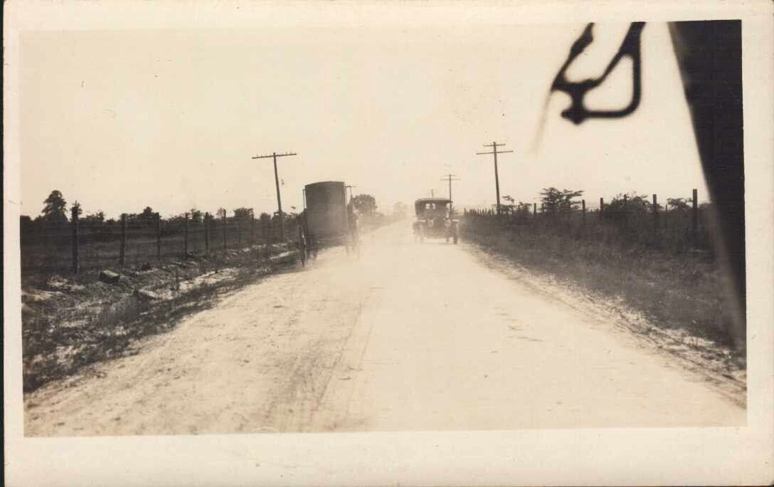 1914 HARRISBURG IL Illinois 13 miles Road Buggy Car AZO REAL PHOTO RPPC POSTCARD