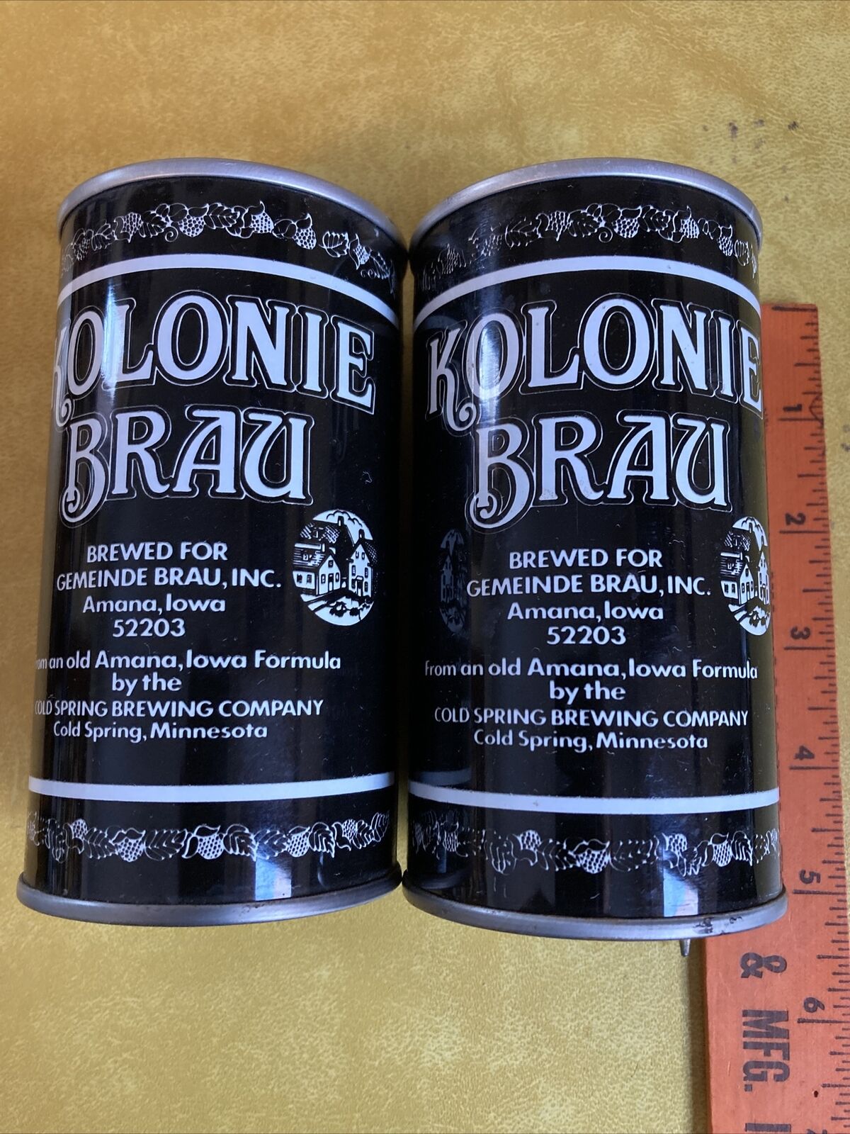 Vintage KOLONIE BRAU Empty Steel Beer Cans Brewed By Cold Spring Brewing Co.
