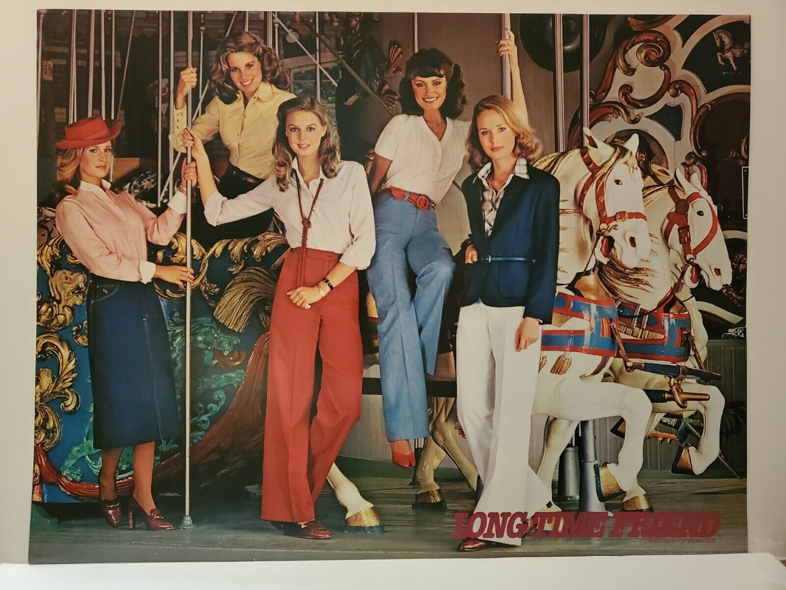 WRANGER JEANS 1970\'s Vintage Advertising POSTER Carousel Super Models