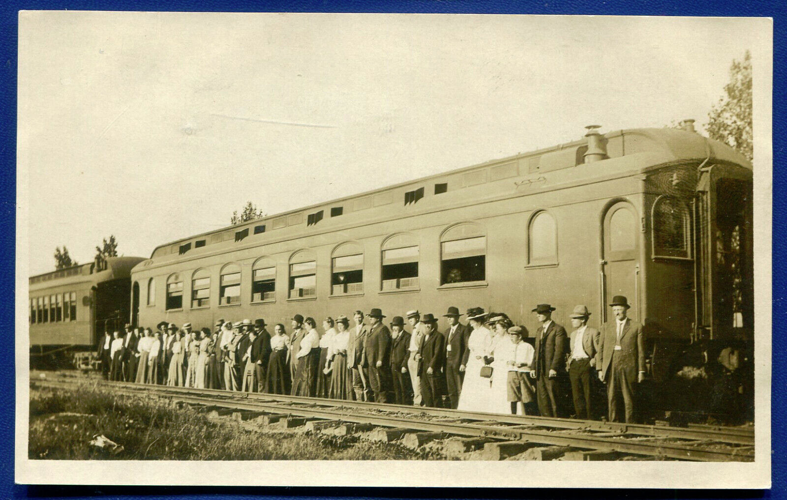 Railroad Passenger Car & Tracks Passengers people Real Photo Postcard 