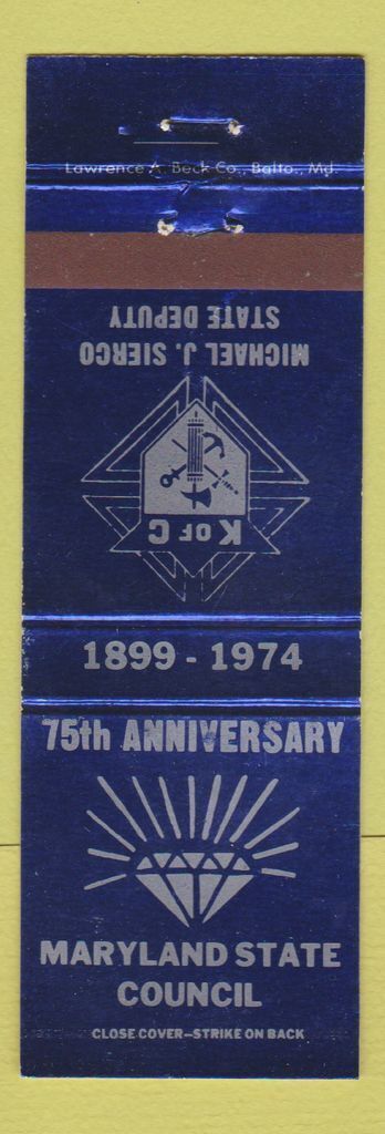 Matchbook Cover - Knights of Columbus Maryland State Council 1974 MD