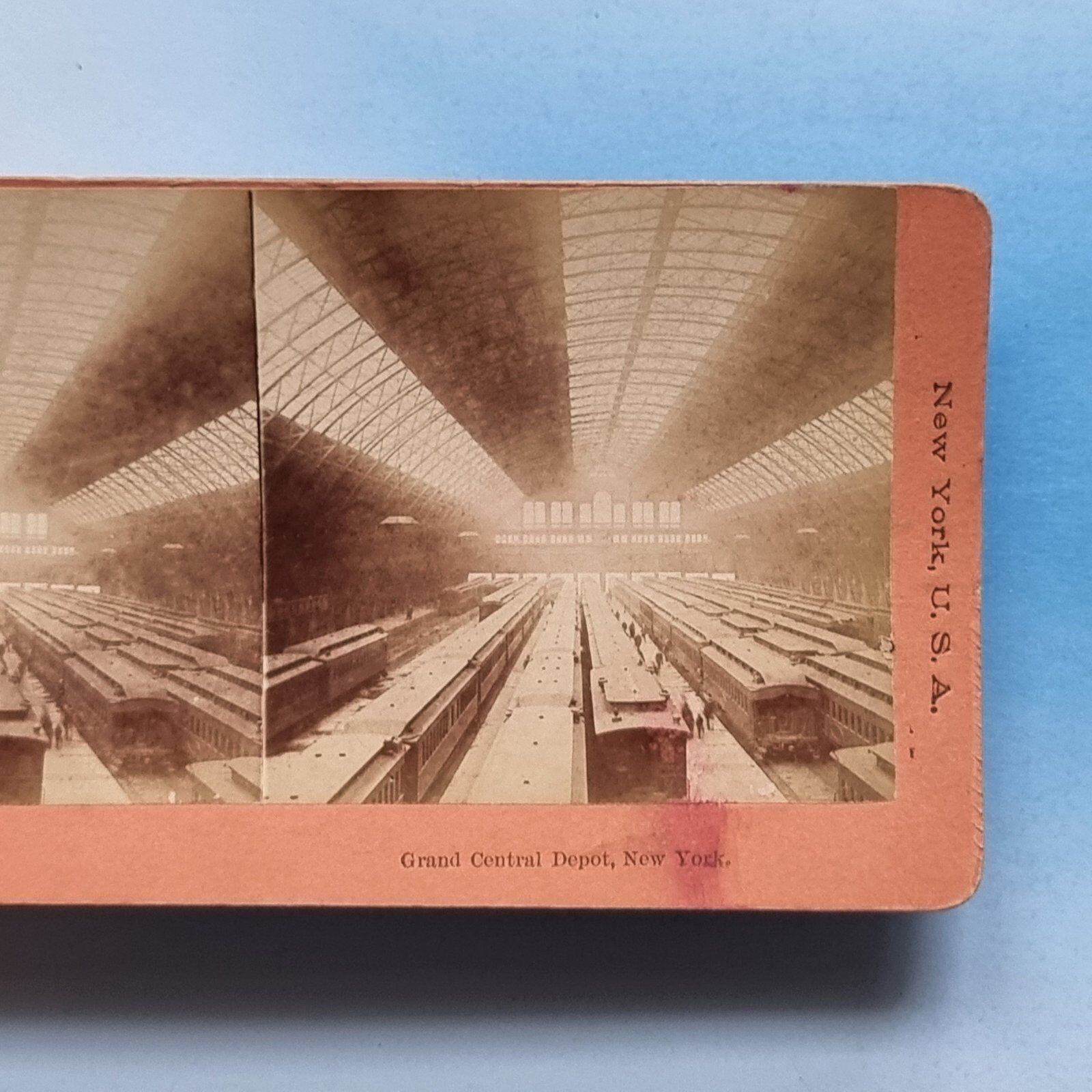 New York NY Stereoview Card 3D 1897 Real Photo Central Steam Railway Depot USA