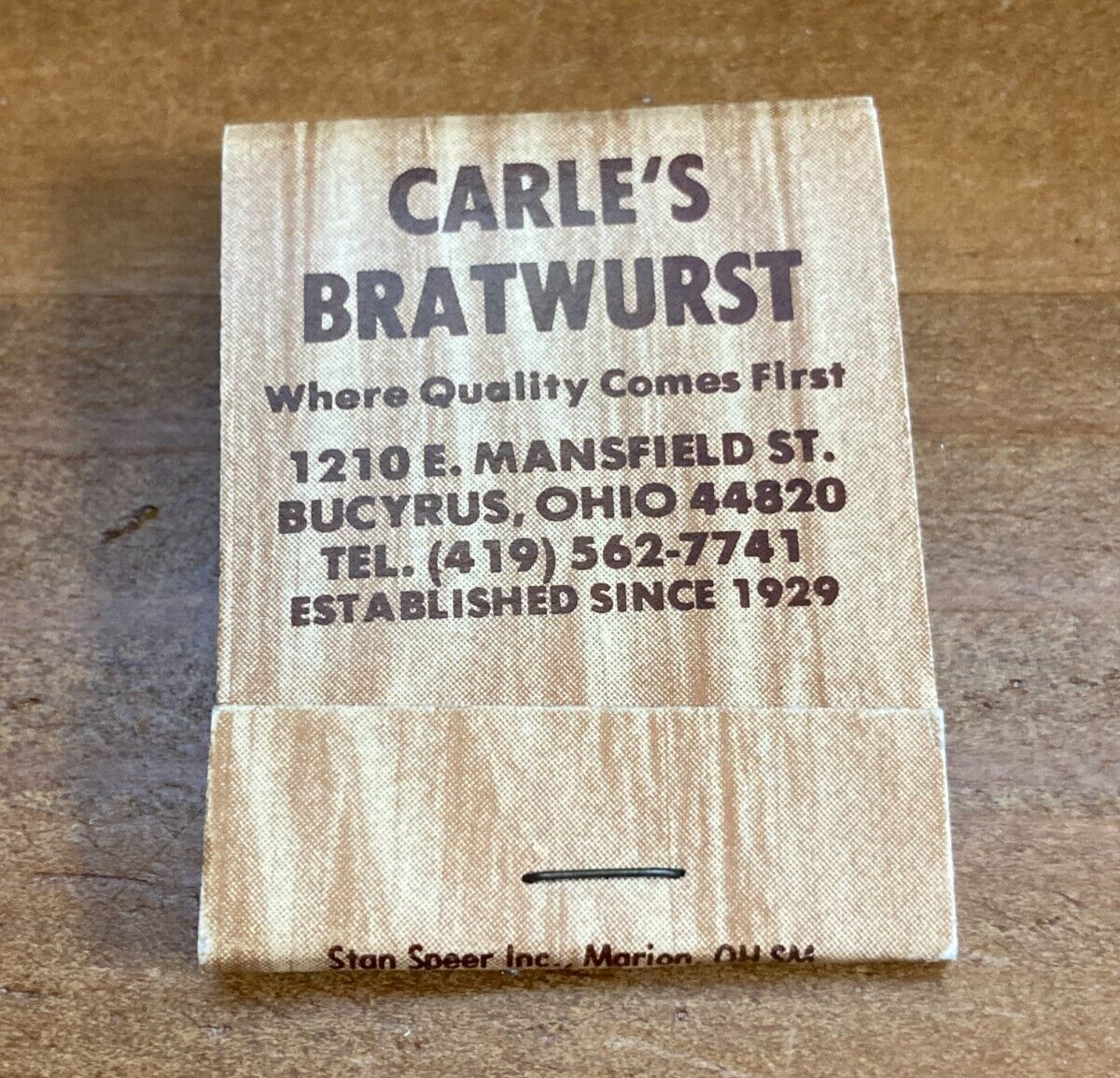 Vintage Carle\'s Bratwurst Mansfield St. Bucyrus Ohio Matchbook unstuck