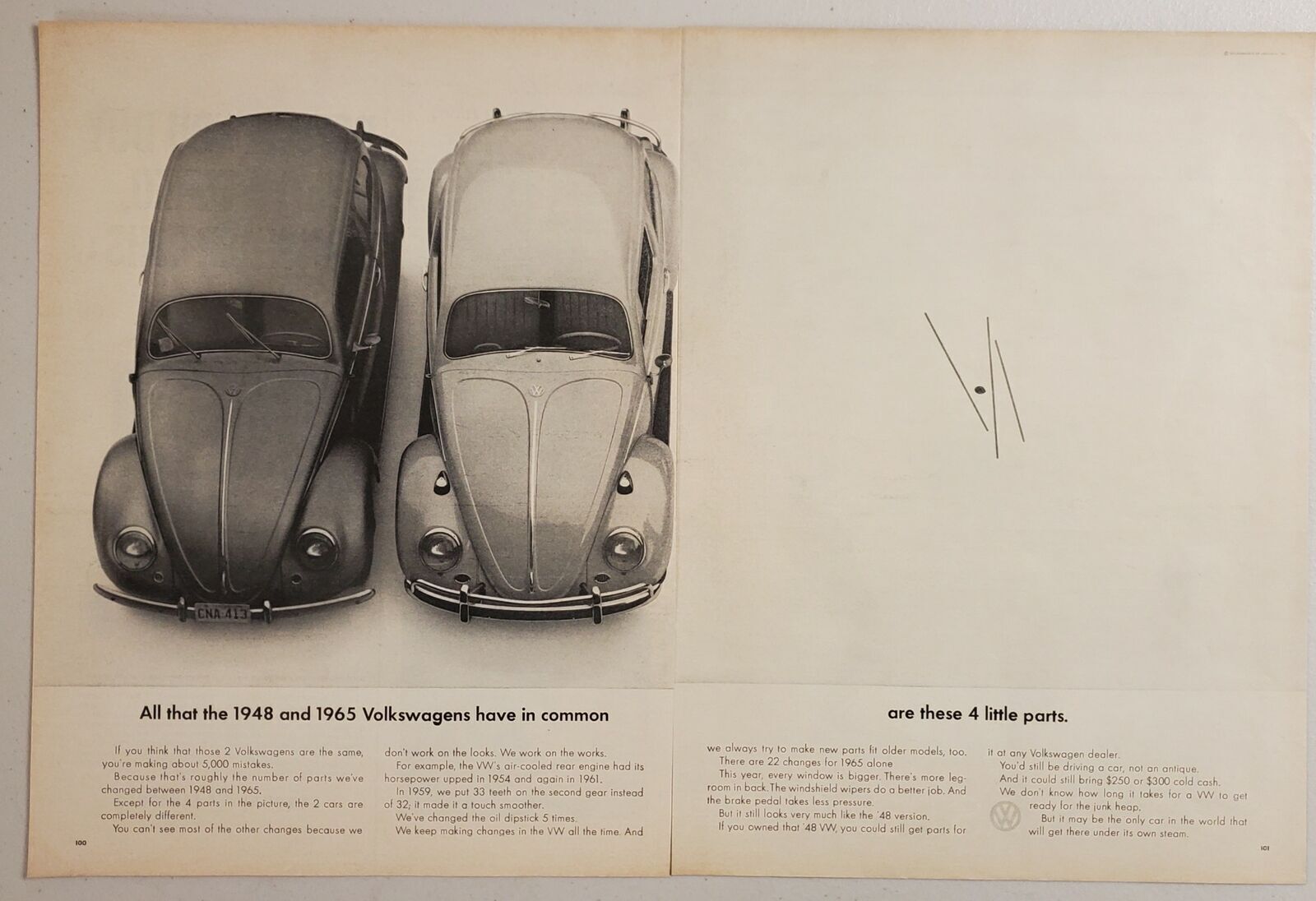 1965 Print Ad VW Volkswagen Beetles 1948 & 1965 Models 5,000 Different Parts